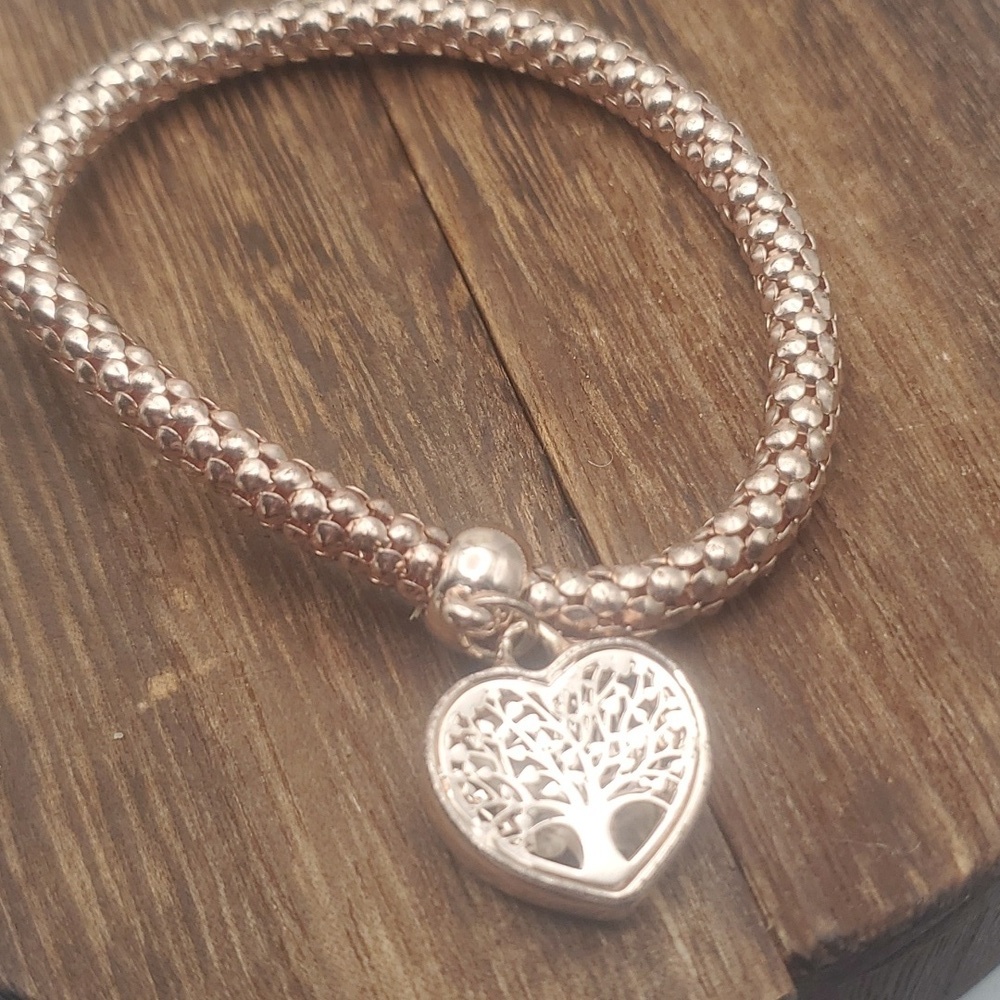 B2109 tree of life rose gold tone locket‎ bracelet